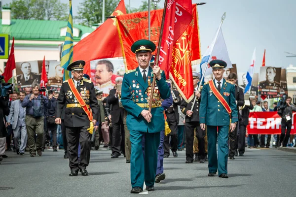 Moscovo Rússia Veteranos Segunda Guerra Mundial Nas Ruas Cidade Procissão — Fotografia de Stock