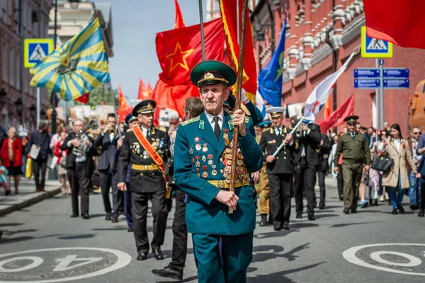 Moskou Rusland Oorlogsveteranen Straat Optocht Van Veteranen Dag Van Overwinning — Stockfoto