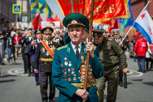 Moscú Rusia Veteranos Segunda Guerra Mundial Las Calles Ciudad Procesión — Foto de Stock