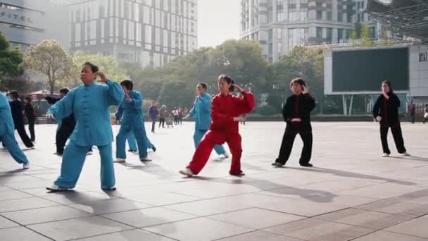 Κίνα Σαγκάη Tai Chi Μαθήματα Στο Δρόμο — Αρχείο Βίντεο