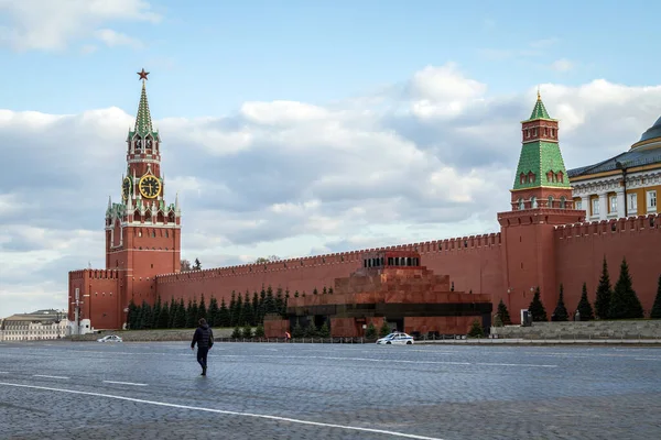 Covid Quarantine Moscow Coronavirus Russia Empty Red Square Kremlin People — Stock Photo, Image