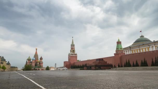 Covid 在莫斯科市检疫 在俄罗斯验尸 没有人的空红场St 罗勒大教堂 陵墓和克里姆林宫 时间流逝 — 图库视频影像