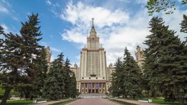 Hauptgebäude Der Staatlichen Universität Moskau Die Lomonossow Universität Symbolträchtiges Gebäude — Stockvideo