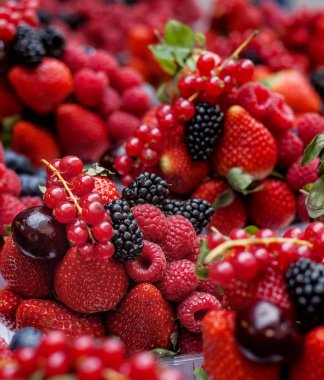 Fresh berries. wide assortment on street market. selective focus