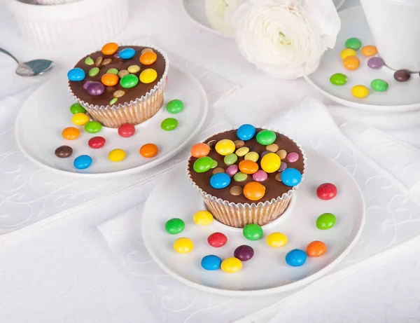 Muffins Med Chokladfärgade Droppar — Stockfoto