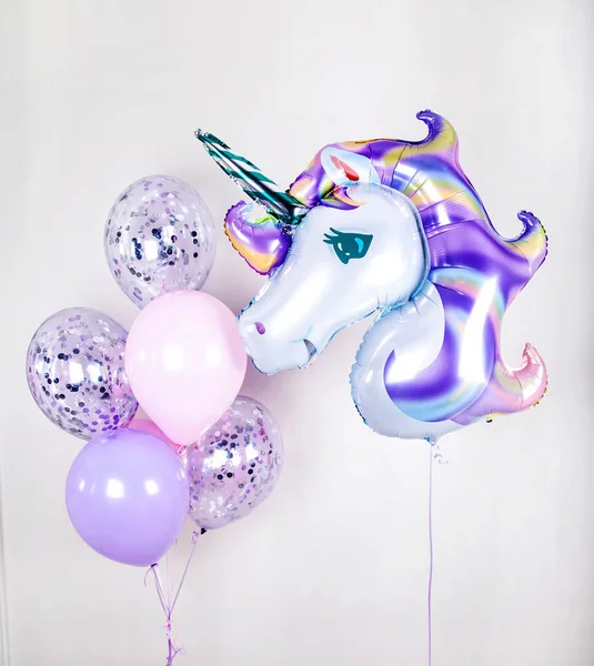 Beautiful Balloon Unicorn White Pink Lilac Colors Girl Party Stock Picture