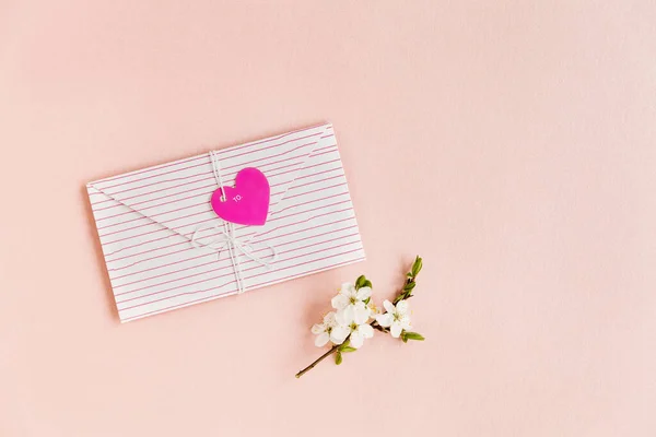 情人节包裹邮件 粉红心 情人节卡片 复制空间 — 图库照片
