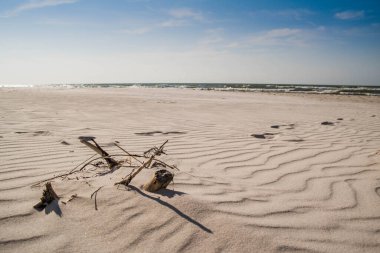 Stilo-Osetnik köyündeki temiz Baltık plajı. Kumda güzel dalgalar.