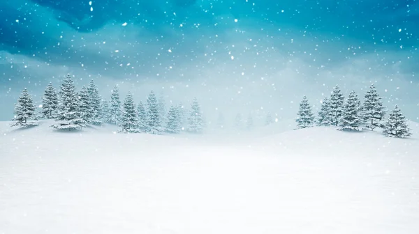 Sneeuw bedekt open winterlandschap op sneeuwval — Stockfoto