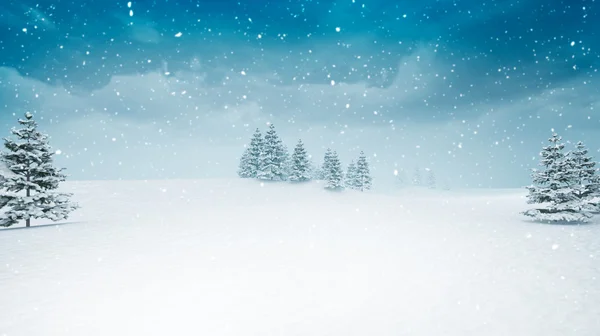 Snow covered winter landscape at snowfall — ストック写真