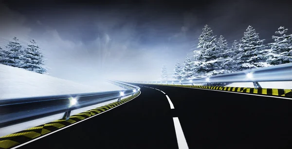 Autobahn führt durch ruhige Winterlandschaft — Stockfoto