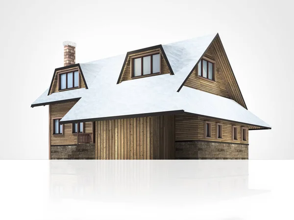 Berghütte aus Holz mit schneebedecktem Dach — Stockfoto