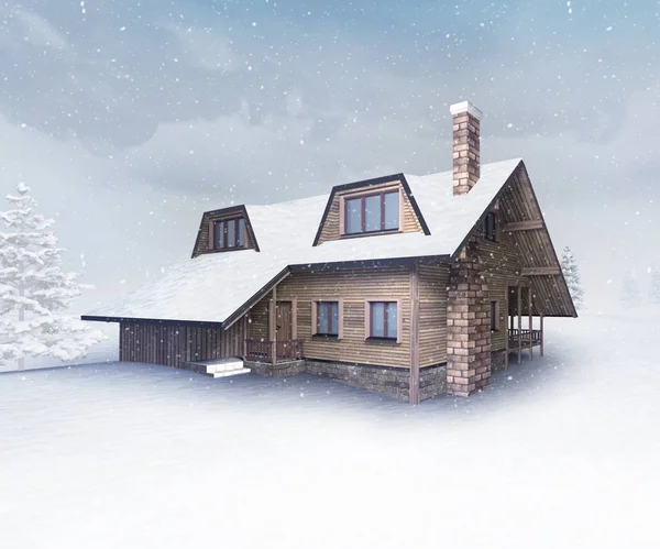 Sezonowe drewniany domek w zimowym śniegu — Zdjęcie stockowe
