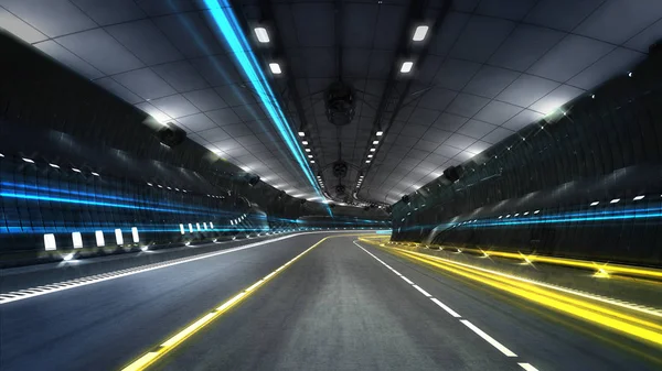 Cidade vazia túnel rodoviário com holofotes — Fotografia de Stock