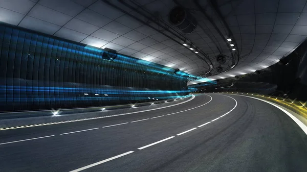 Túnel da auto-estrada da cidade vazia com holofotes — Fotografia de Stock