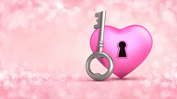 Pink Heart Access Key Concept Glamour Bright Bokeh Background Love — Stock Photo, Image