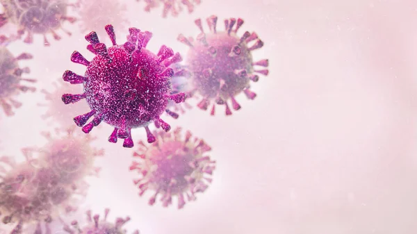 Virus Terbang Pink Molekul Mikroskopis Detail Pada Abstrak Hangat Latar — Stok Foto