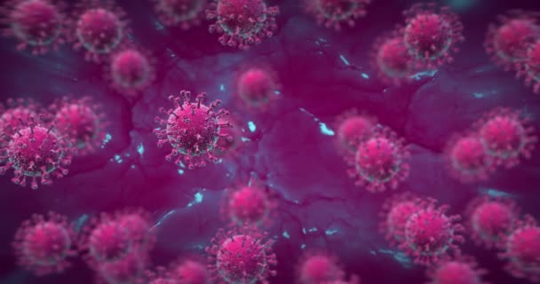 Zoom Elementos Coronavirus Giratorios Espacio Biológico Violeta Vídeo Virología Salud — Vídeos de Stock