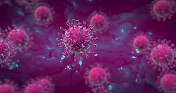運動中のバイオレット生物学的空間でコロナウイルスの要素を回転させます ウイルス学と医療4Kビデオ — ストック動画