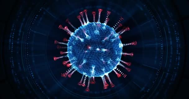 Análisis Coronavirus Como Elemento Viral Azul Giratorio Con Áreas Mapa — Vídeo de stock