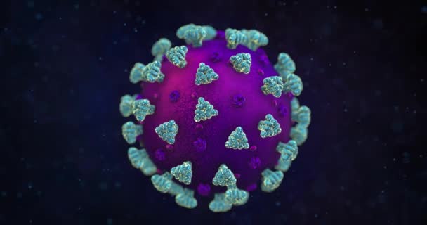 Coronavirus Modell Rotiert Dunklen Raum Mit Partikeln Herum Gesundheitswesen Und — Stockvideo