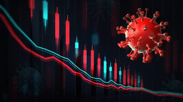 График Экономики Бизнес Отчет Красный Коронавирус Экране Размытый Фон Бизнес — стоковое фото