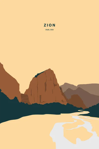 Parque Nacional Zion Utah Vista Paisagem Natureza Característica Desenho Ilustração — Vetor de Stock