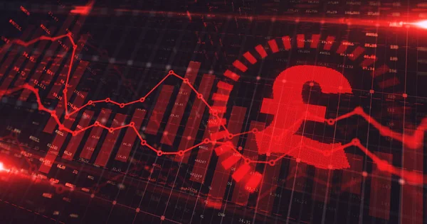 Aandelenmarkt Pond Trading Grafiek Rode Kleur Als Economie Illustratie Achtergrond — Stockfoto