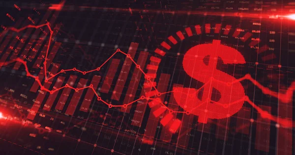 Stock Market Dollar Trading Graph Red Color Economy Illustration Background — Stock Photo, Image