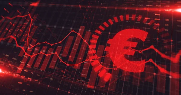 Stock Market Euro Trading Graph Red Color Economy Illustration Background — Stock Photo, Image