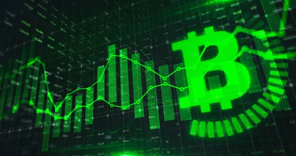 Giełda Bitcoin Wykres Handlowy Kolorze Zielonym Jak Gospodarka Ilustracji Tła — Zdjęcie stockowe