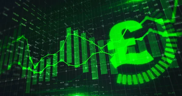 Akciový Trh Libra Obchodování Graf Zelené Barvě Jako Ekonomika Ilustrace — Stock fotografie