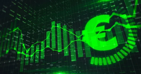 Tőzsde Euro Kereskedési Grafikon Zöld Színű Mint Gazdaság Illusztráció Háttér — Stock Fotó