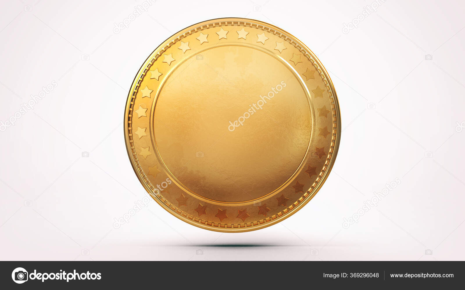 白色背景上的空孤立的金色闪光的硬币空白货币模板3D插图——图库图片© Adikk #369296048