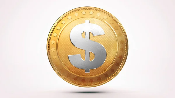 Изолированная Золотая Блестящая Долларовая Монета Белом Фоне Иллюстрация Мировых Денег — стоковое фото