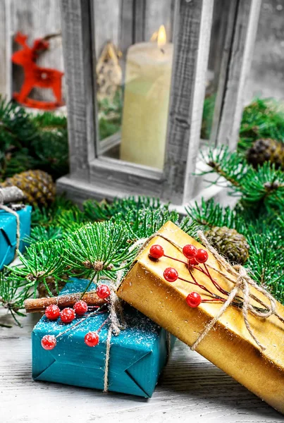 Noel hediyeli kutular — Stok fotoğraf