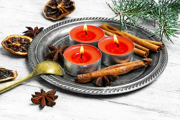 Three Christmas candles — Stock Photo, Image