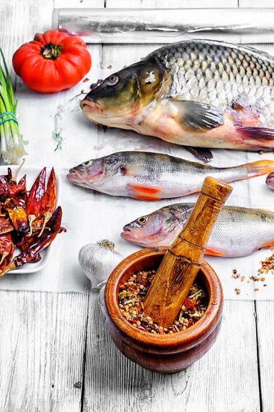 Roher Fisch auf Pergament — Stockfoto