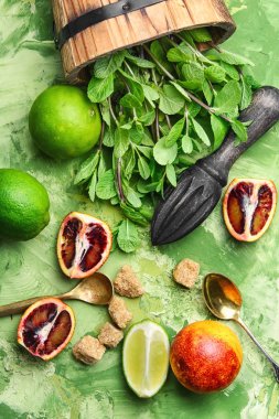 limon, nane ve portakal