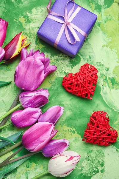 Symbolic heart and flowers Valentine day — Stock Photo, Image