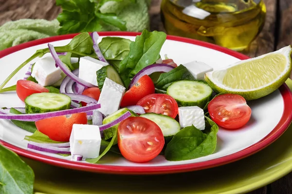 Ensalada de verduras con aceite de oliva — Foto de Stock