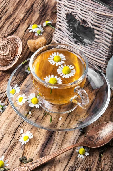 Xícara de chá de ervas com flores de camomila — Fotografia de Stock