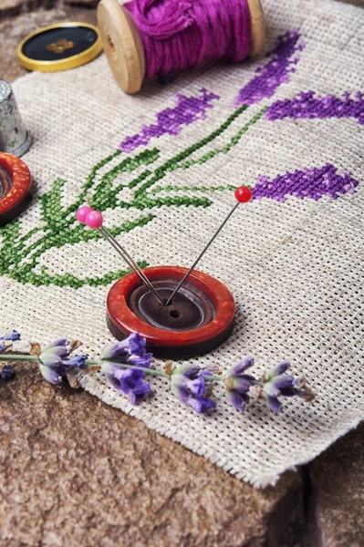 Lavender bouquet embroidery — Stock Photo, Image