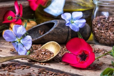 Çiçekler keten ve keten tohumu