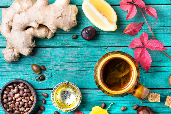 Autumn still life with tea