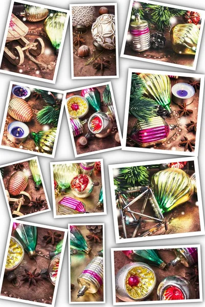Collage with christmas retro decorations — Stock Photo, Image