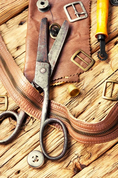 Tools of a tanner for working with leather — Stock Photo, Image
