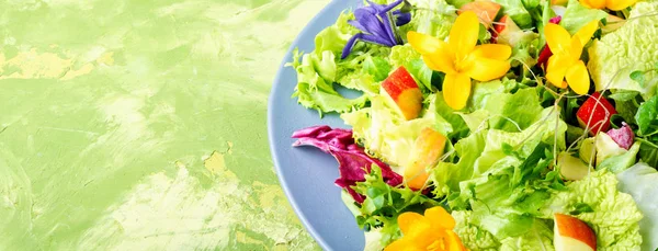 Wegańskie świeże sałatki z jadalnych kwiatów — Zdjęcie stockowe