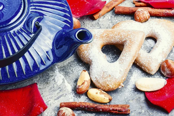 Biscotti a forma di cuore per tè — Foto Stock