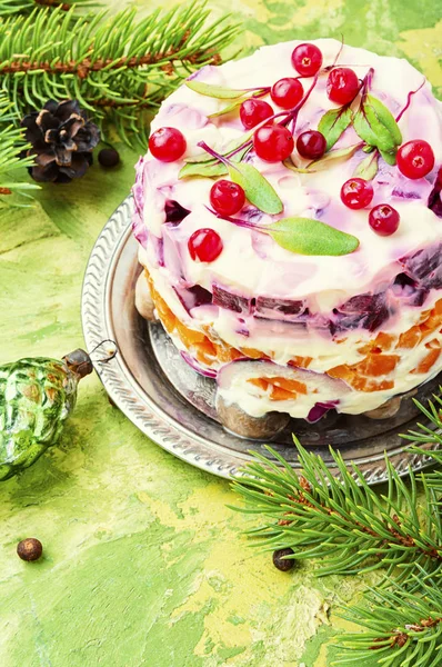 Christmas salad with herring — Stock Photo, Image